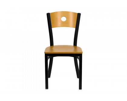 BLNK - HERCULES Series Black Metal Circle Back Restaurant Chair with Natural Wood Back and Seat