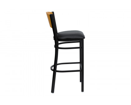 BLNK HERCULES Series Black Metal Circle Back Restaurant Bar Stool with Natural Wood Back and Vinyl Seat - Black