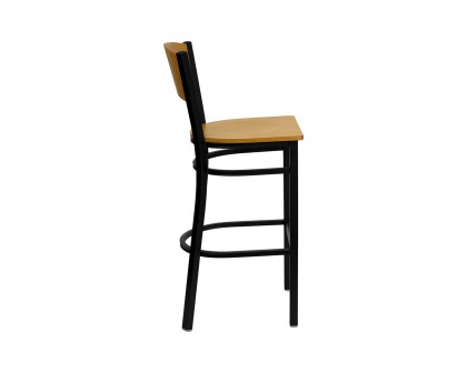 BLNK - HERCULES Series Black Metal Circle Back Restaurant Bar Stool with Natural Wood Back and Seat