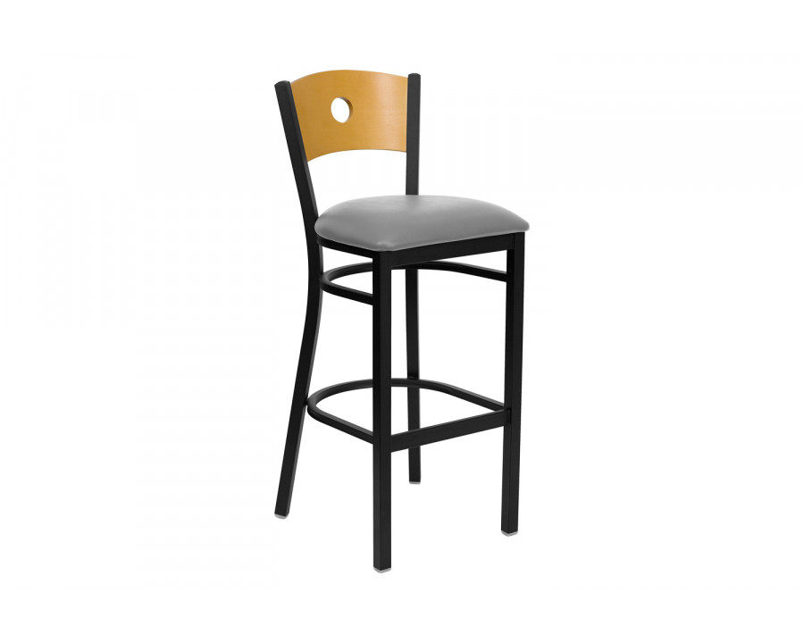 BLNK HERCULES Series Black Metal Circle Back Restaurant Bar Stool with Custom Upholstered Seat