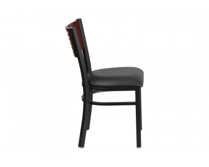 BLNK HERCULES Series Black Metal Slat Back Restaurant Chair with Mahogany Wood Back and Vinyl Seat - Black