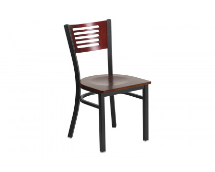 BLNK HERCULES Series Black Metal Slat Back Restaurant Chair with Wood Back and Seat