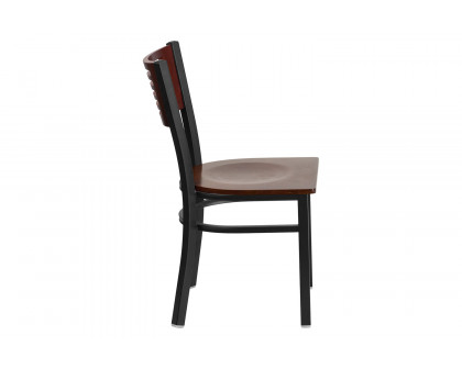 BLNK HERCULES Series Black Metal Slat Back Restaurant Chair with Wood Back and Seat - Mahogany