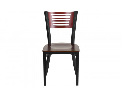 BLNK HERCULES Series Black Metal Slat Back Restaurant Chair with Wood Back and Seat - Mahogany