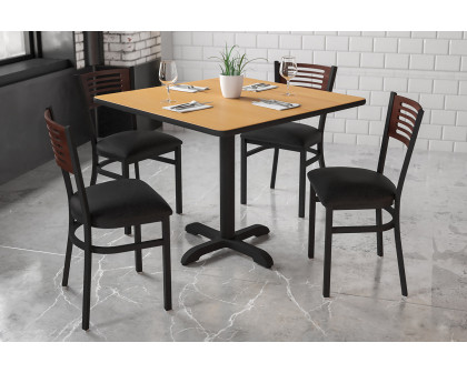 BLNK HERCULES Series Black Metal Slat Back Restaurant Chair with Walnut Wood Back and Vinyl Seat