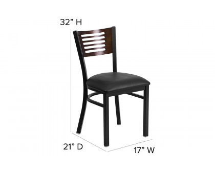 BLNK HERCULES Series Black Metal Slat Back Restaurant Chair with Walnut Wood Back and Vinyl Seat - Black