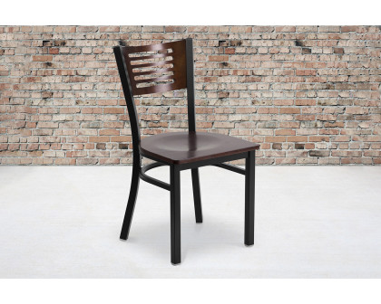 BLNK HERCULES Series Black Metal Slat Back Restaurant Chair with Wood Back and Seat