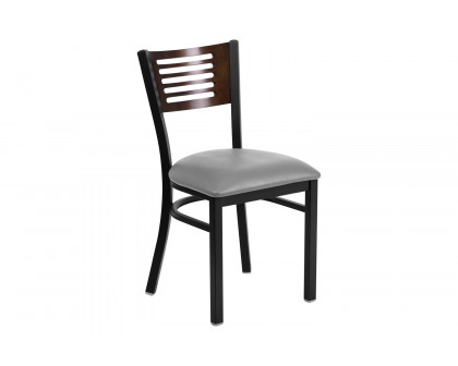 BLNK HERCULES Series Black Metal Slat Back Restaurant Chair with Wood Back and Custom Upholstered Seat