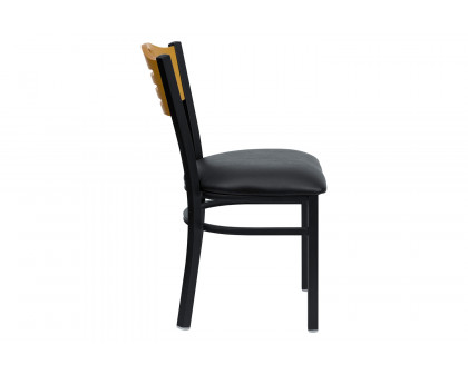 BLNK HERCULES Series Black Metal Slat Back Restaurant Chair with Natural Wood Back and Vinyl Seat - Black