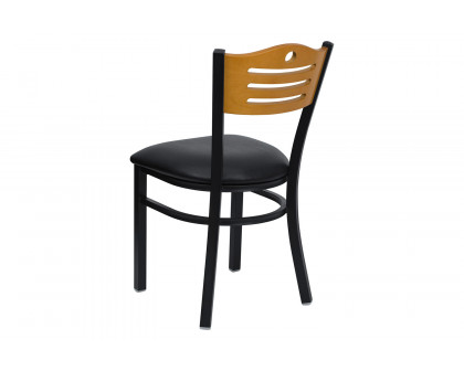 BLNK HERCULES Series Black Metal Slat Back Restaurant Chair with Natural Wood Back and Vinyl Seat - Black