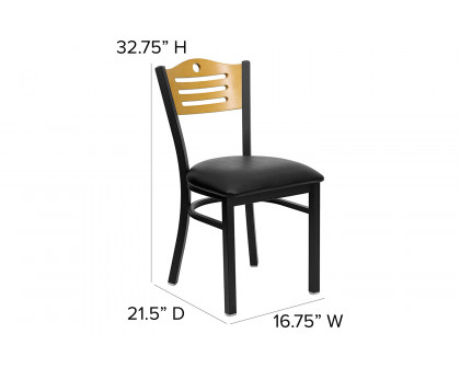 BLNK HERCULES Series Black Metal Slat Back Restaurant Chair with Natural Wood Back and Vinyl Seat - Black