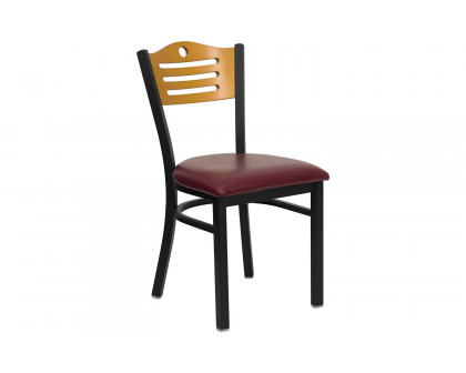 BLNK HERCULES Series Black Metal Slat Back Restaurant Chair with Natural Wood Back and Vinyl Seat