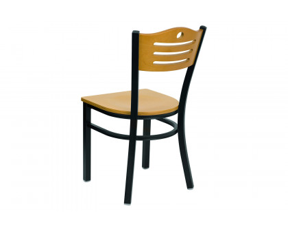 BLNK HERCULES Series Black Metal Slat Back Restaurant Chair with Wood Back and Seat - Natural