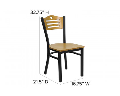 BLNK HERCULES Series Black Metal Slat Back Restaurant Chair with Wood Back and Seat - Natural