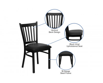 BLNK HERCULES Series Black Metal Vertical Back Restaurant Chair with Vinyl Seat - Black