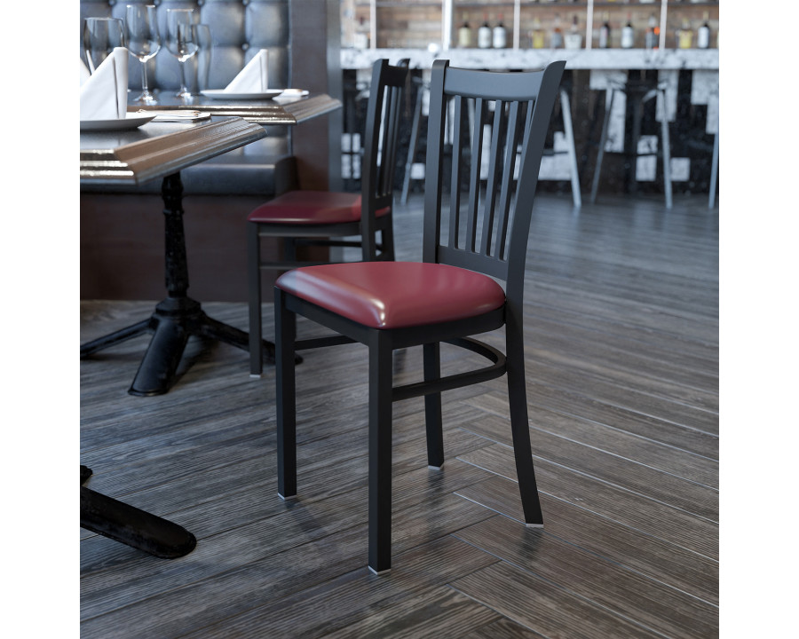 BLNK HERCULES Series Black Metal Vertical Back Restaurant Chair with Vinyl Seat - Burgundy