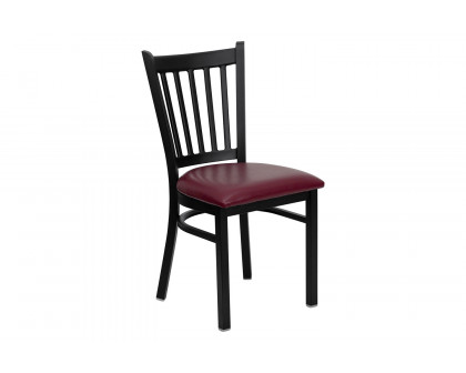 BLNK HERCULES Series Black Metal Vertical Back Restaurant Chair with Vinyl Seat - Burgundy