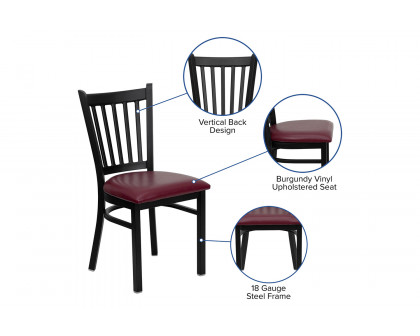 BLNK HERCULES Series Black Metal Vertical Back Restaurant Chair with Vinyl Seat - Burgundy