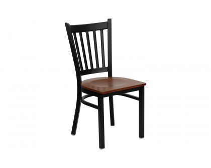 BLNK HERCULES Series Black Metal Vertical Back Restaurant Chair with Wood Seat - Cherry