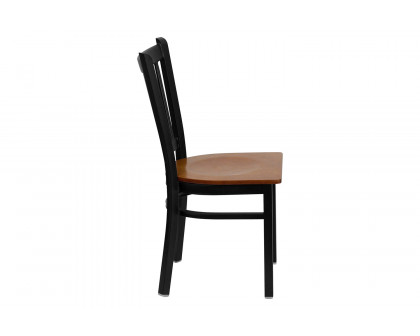 BLNK HERCULES Series Black Metal Vertical Back Restaurant Chair with Wood Seat - Cherry