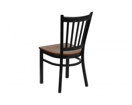 BLNK HERCULES Series Black Metal Vertical Back Restaurant Chair with Wood Seat - Cherry