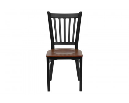 BLNK HERCULES Series Black Metal Vertical Back Restaurant Chair with Wood Seat - Cherry