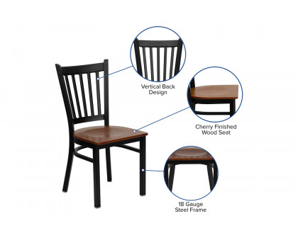 BLNK HERCULES Series Black Metal Vertical Back Restaurant Chair with Wood Seat - Cherry