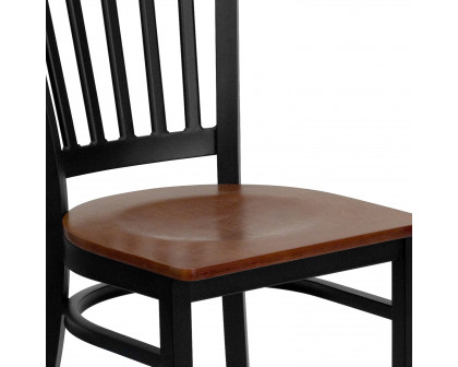 BLNK HERCULES Series Black Metal Vertical Back Restaurant Chair with Wood Seat - Cherry