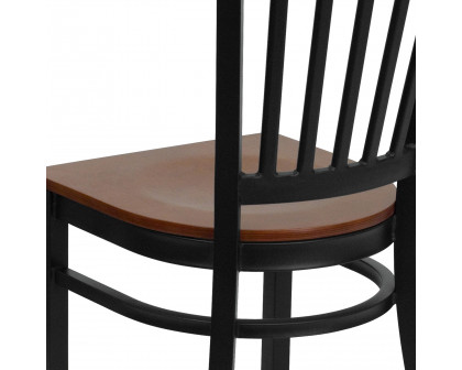 BLNK HERCULES Series Black Metal Vertical Back Restaurant Chair with Wood Seat - Cherry