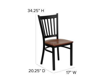 BLNK HERCULES Series Black Metal Vertical Back Restaurant Chair with Wood Seat - Cherry