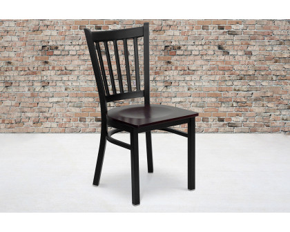 BLNK HERCULES Series Black Metal Vertical Back Restaurant Chair with Wood Seat