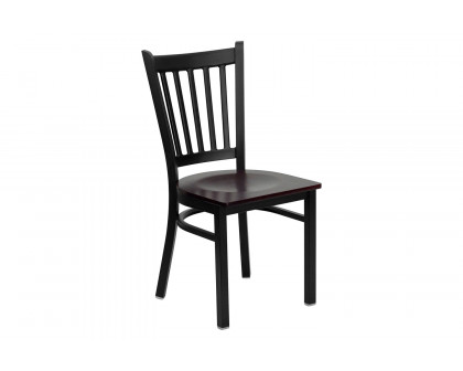 BLNK HERCULES Series Black Metal Vertical Back Restaurant Chair with Wood Seat - Mahogany