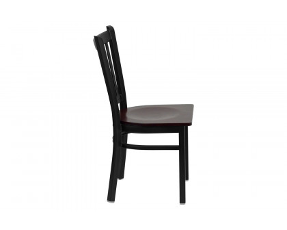 BLNK HERCULES Series Black Metal Vertical Back Restaurant Chair with Wood Seat - Mahogany