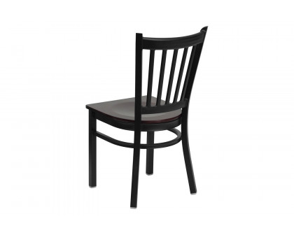 BLNK HERCULES Series Black Metal Vertical Back Restaurant Chair with Wood Seat - Mahogany