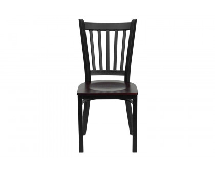 BLNK HERCULES Series Black Metal Vertical Back Restaurant Chair with Wood Seat - Mahogany