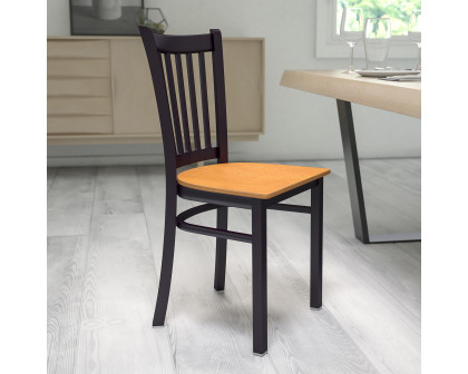 BLNK HERCULES Series Black Metal Vertical Back Restaurant Chair with Wood Seat