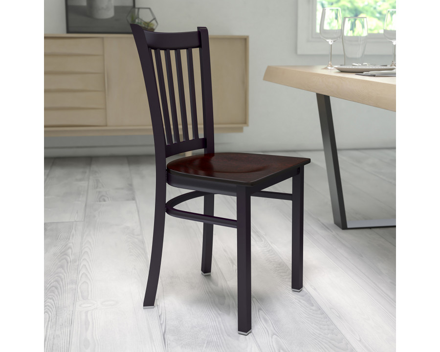 BLNK HERCULES Series Black Metal Vertical Back Restaurant Chair with Wood Seat