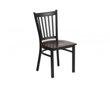 BLNK HERCULES Series Black Metal Vertical Back Restaurant Chair with Wood Seat