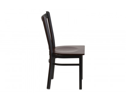 BLNK HERCULES Series Black Metal Vertical Back Restaurant Chair with Wood Seat - Walnut