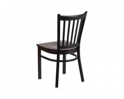 BLNK HERCULES Series Black Metal Vertical Back Restaurant Chair with Wood Seat - Walnut