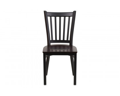 BLNK HERCULES Series Black Metal Vertical Back Restaurant Chair with Wood Seat - Walnut