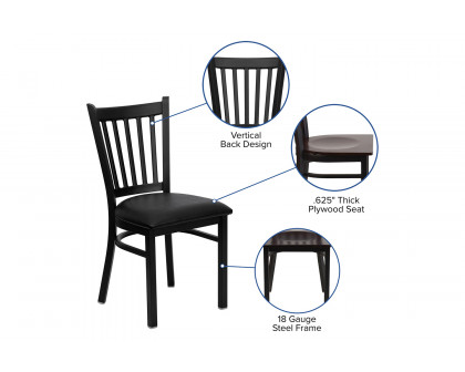 BLNK HERCULES Series Black Metal Vertical Back Restaurant Chair with Wood Seat - Walnut