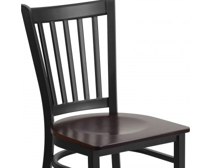 BLNK HERCULES Series Black Metal Vertical Back Restaurant Chair with Wood Seat - Walnut