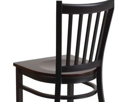 BLNK HERCULES Series Black Metal Vertical Back Restaurant Chair with Wood Seat - Walnut