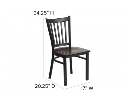 BLNK HERCULES Series Black Metal Vertical Back Restaurant Chair with Wood Seat - Walnut