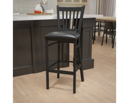 BLNK HERCULES Series Black Metal Vertical Back Restaurant Bar Stool with Vinyl Seat