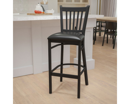 BLNK HERCULES Series Black Metal Vertical Back Restaurant Bar Stool with Vinyl Seat - Black