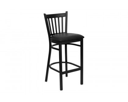 BLNK HERCULES Series Black Metal Vertical Back Restaurant Bar Stool with Vinyl Seat - Black