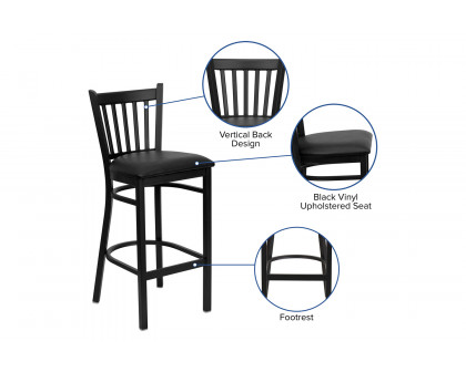 BLNK HERCULES Series Black Metal Vertical Back Restaurant Bar Stool with Vinyl Seat - Black