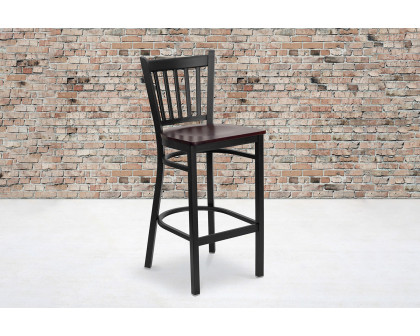 BLNK HERCULES Series Black Metal Vertical Back Restaurant Bar Stool with Wood Seat